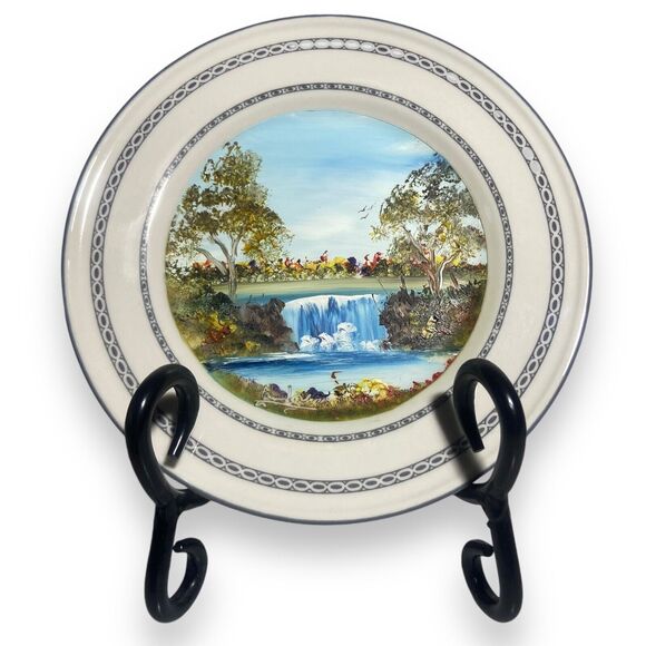 Vintage Oneida Classic Hand Painted Signed Waterfall Scene Plate 6 in Decorative - Picture 7 of 8